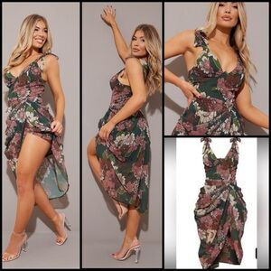 Pretty Little Thing Floral Green Pink Corset Underwire Draped Coquette Dress 12